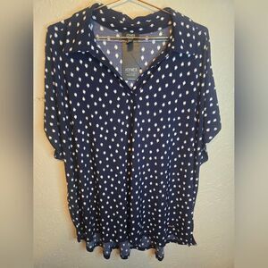 Jones New York Signature Blouse 3X Navy V-Neck Stretch NWT Short Sleeve Plus